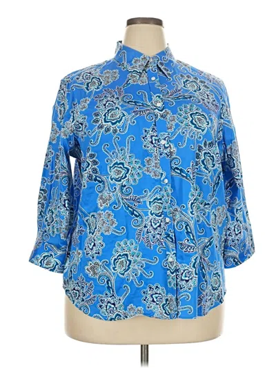 Pre-owned Chaps 3/4 Sleeve Button Down Shirt In Blue