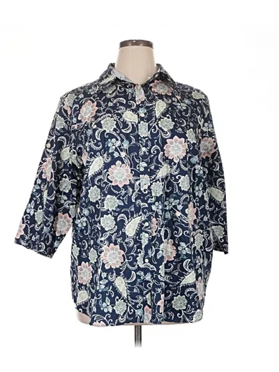 Pre-owned Chaps 3/4 Sleeve Button Down Shirt In Blue