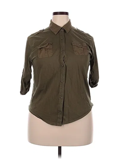 Pre-owned Chaps 3/4 Sleeve Button Down Shirt In Brown
