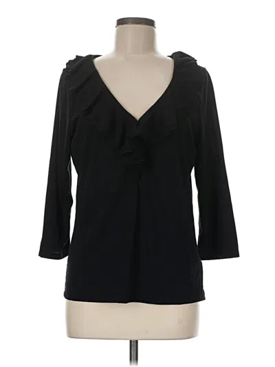Pre-owned Chaps 3/4 Sleeve Top Black Ruffles Neckline Tops
