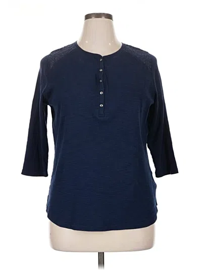 Pre-owned Chaps 3/4 Sleeve Top Blue Crew Neck Tops