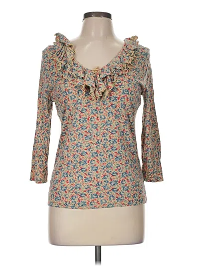 Pre-owned Chaps 3/4 Sleeve Top Tan Sweetheart Neckline Tops In Brown