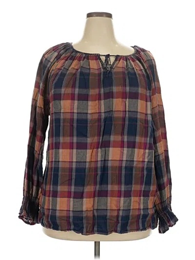 Pre-owned Chaps Long Sleeve Blouse In Brown