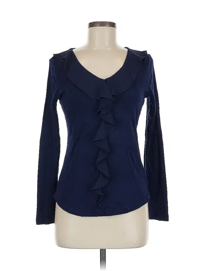 Pre-owned Chaps Long Sleeve Top Blue Ruffles Neckline Tops