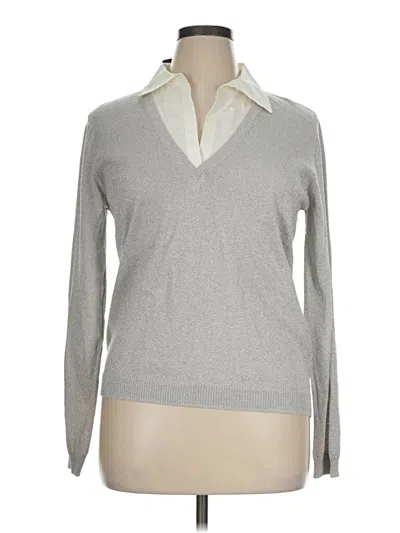 Pre-owned Chaps Long Sleeve Top Gray V-neck Tops