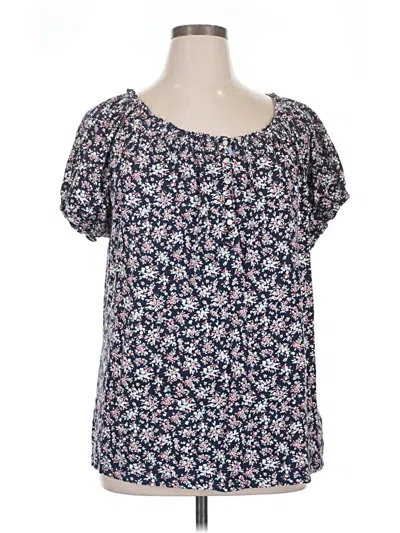 Pre-owned Chaps Short Sleeve Blouse In Blue