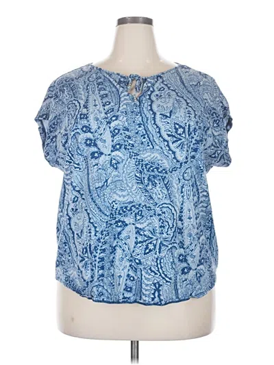 Pre-owned Chaps Short Sleeve Blouse In Blue