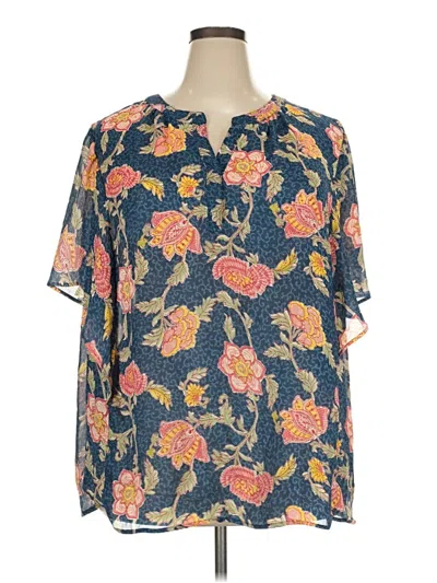 Pre-owned Chaps Short Sleeve Blouse In Blue