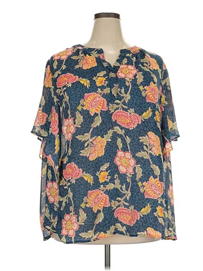 Pre-owned Chaps Short Sleeve Blouse In Blue