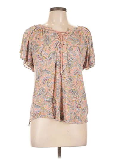 Pre-owned Chaps Short Sleeve Blouse In Tan