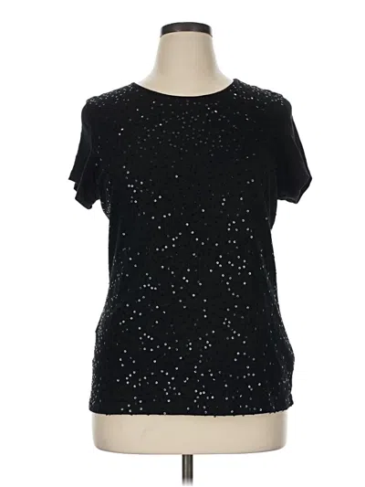 Pre-owned Chaps Short Sleeve Top Black Stars Pattern Crew Neck Tops