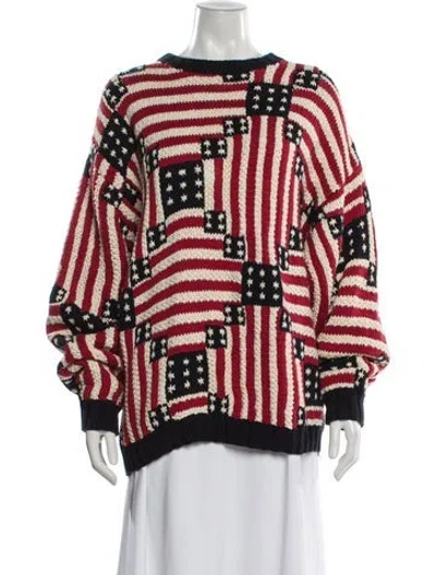 Pre-owned Chaps Striped Crew Neck Sweater In Red