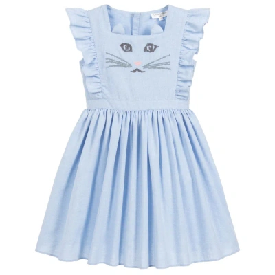 Charabia Kids' Girls Blue Cat Face Cotton Dress