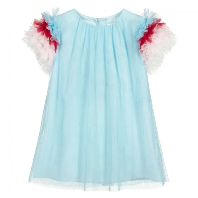 Charabia Kids' Girls Blue Tulle Ruffle Sleeve Dress