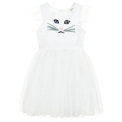 Charabia Kids' Girls Cat Face Tulle & Cotton Dress In White