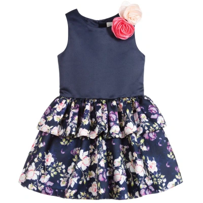 Charabia Babies' Girls Navy Blue & Pink Floral Dress
