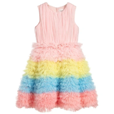 Charabia Kids' Girls Pink Layered Tulle Dress In Multi