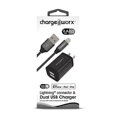 Chargeworx 3 Lightning Connector Dual Usb Charger In Black