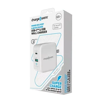 Chargeworx 65w Gan 1 Type-c 1 Qc3.0 Charger In White