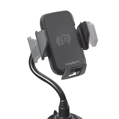 Chargeworx Universal Cupholder Wireless Charging Cell Phone Car Mount In Black