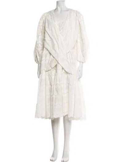 Pre-owned Charina Sarte Eyelet Trim Skirt Set In White
