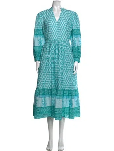 Pre-owned Charina Sarte Floral Print Long Dress In Blue