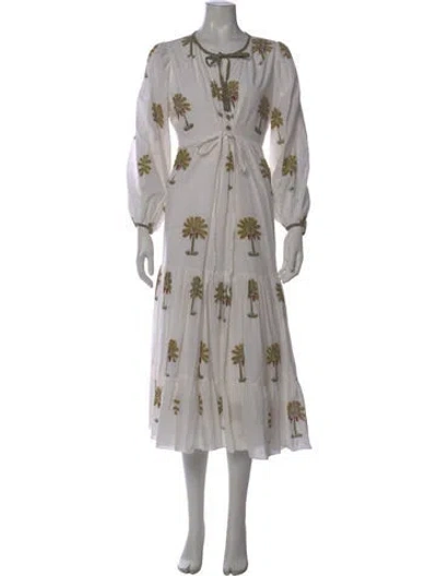 Pre-owned Charina Sarte Floral Print Long Dress In Gray