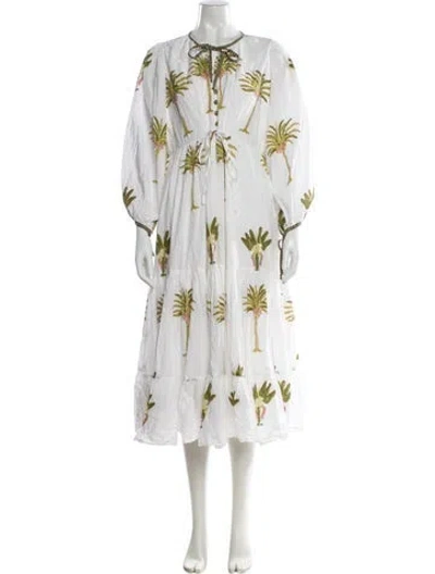 Pre-owned Charina Sarte Floral Print Long Dress In White