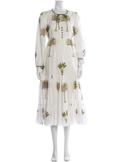 Pre-owned Charina Sarte Floral Print Long Dress In White