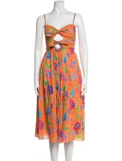 Pre-owned Charina Sarte Floral Print Midi Length Dress In Orange