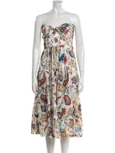 Pre-owned Charina Sarte Floral Print Midi Length Dress In White