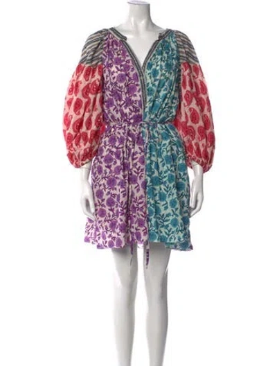 Pre-owned Charina Sarte Floral Print Mini Dress In Blue