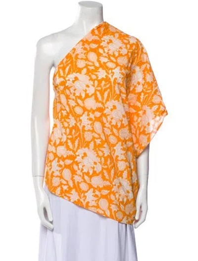 Pre-owned Charina Sarte Floral Print One-shoulder Blouse In Orange
