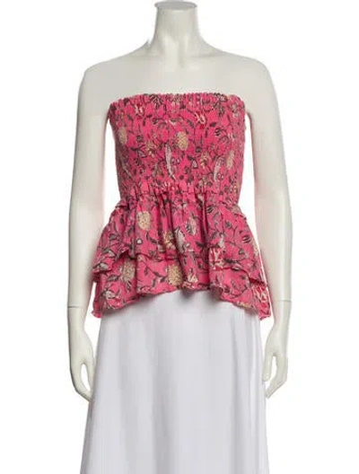 Pre-owned Charina Sarte Floral Print Strapless Crop Top In White