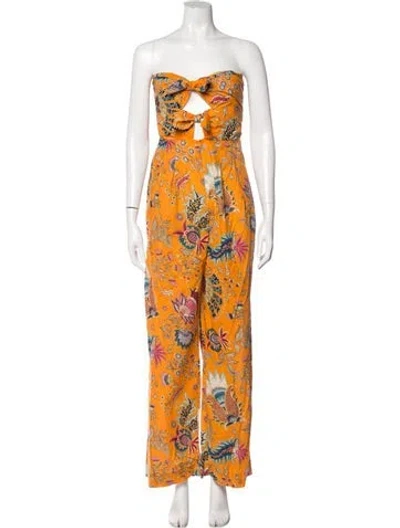 Pre-owned Charina Sarte Floral Print Strapless Jumpsuit In Orange
