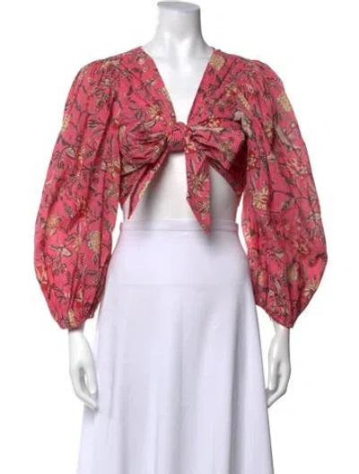 Pre-owned Charina Sarte Floral Print V-neck Crop Top In Pink