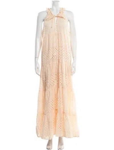 Pre-owned Charina Sarte Lace Pattern Long Dress In Neutral