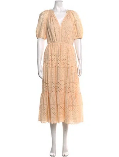 Pre-owned Charina Sarte Lace Pattern Midi Length Dress In Neutral