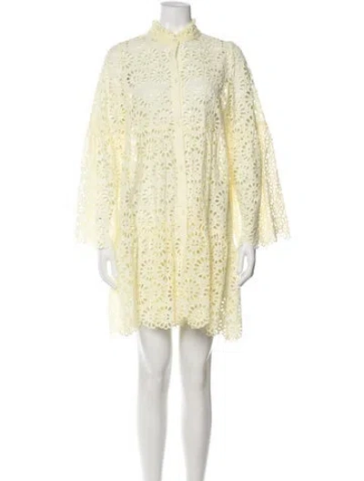 Pre-owned Charina Sarte Lace Pattern Mini Dress In Yellow