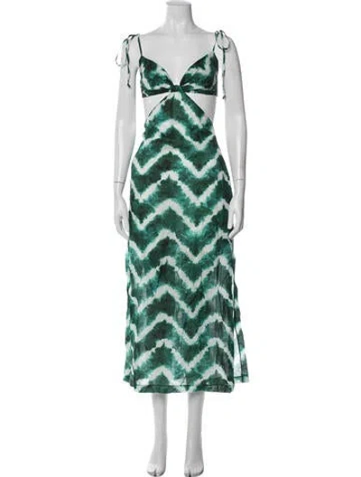 Pre-owned Charina Sarte Linen Long Dress In Green