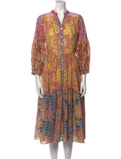 Pre-owned Charina Sarte Paisley Print Midi Length Dress W/ Tags In Pink