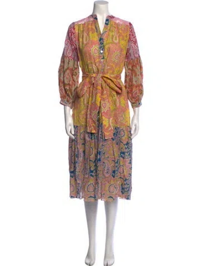 Pre-owned Charina Sarte Paisley Print Midi Length Dress W/ Tags In Pink