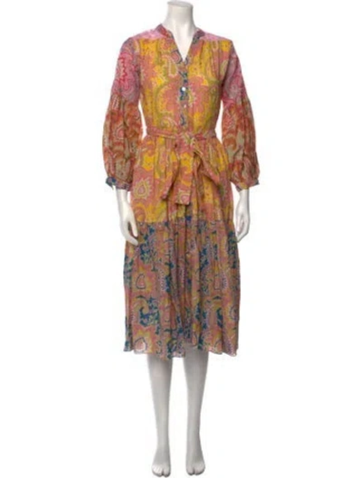 Pre-owned Charina Sarte Paisley Print Midi Length Dress W/ Tags In Yellow