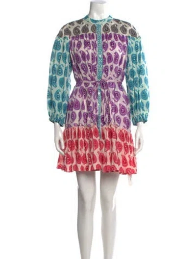 Pre-owned Charina Sarte Paisley Print Mini Dress In Blue