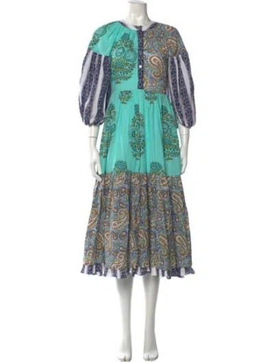 Pre-owned Charina Sarte Patterned Long Dress In Green