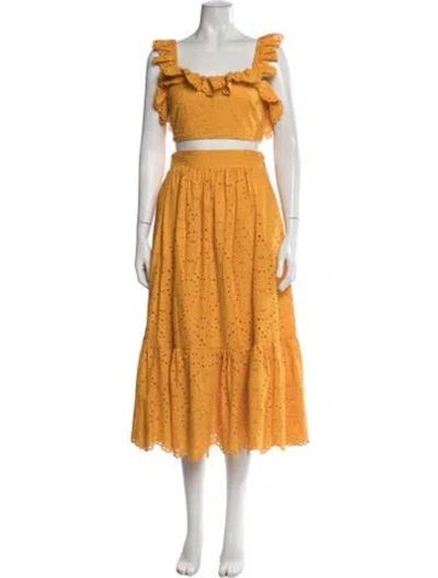 Pre-owned Charina Sarte Patterned Ruffle Embellishment Skirt Set In Yellow