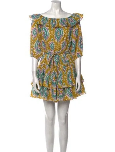 Pre-owned Charina Sarte Printed Mini Dress W/ Tags In Yellow