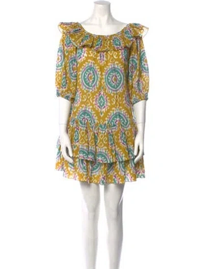 Pre-owned Charina Sarte Printed Mini Dress W/ Tags In Yellow