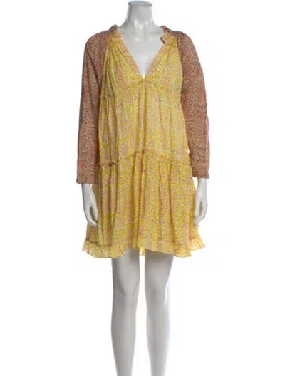 Pre-owned Charina Sarte Printed Mini Dress In Yellow