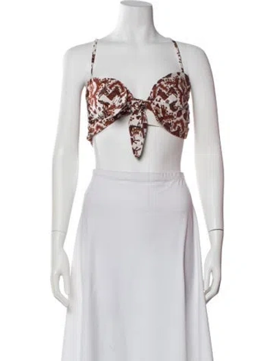 Pre-owned Charina Sarte Printed Square Neckline Crop Top In White